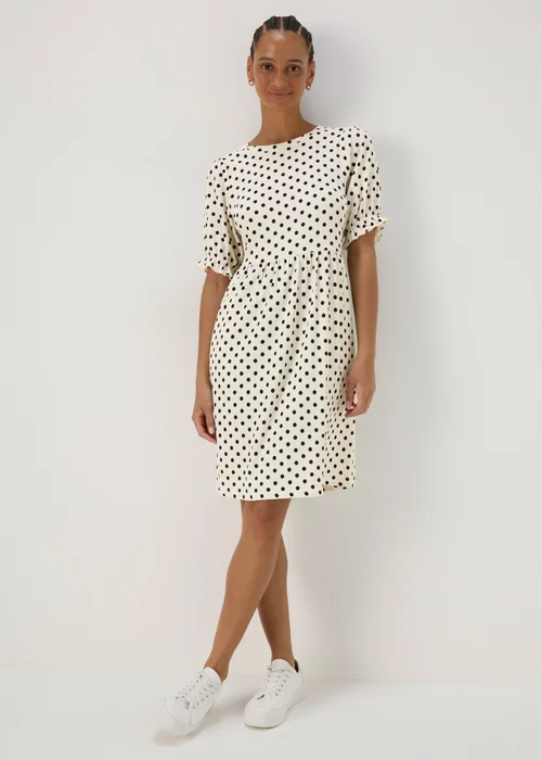 White Spot Print Textured Mini Dress - 8 Image 1