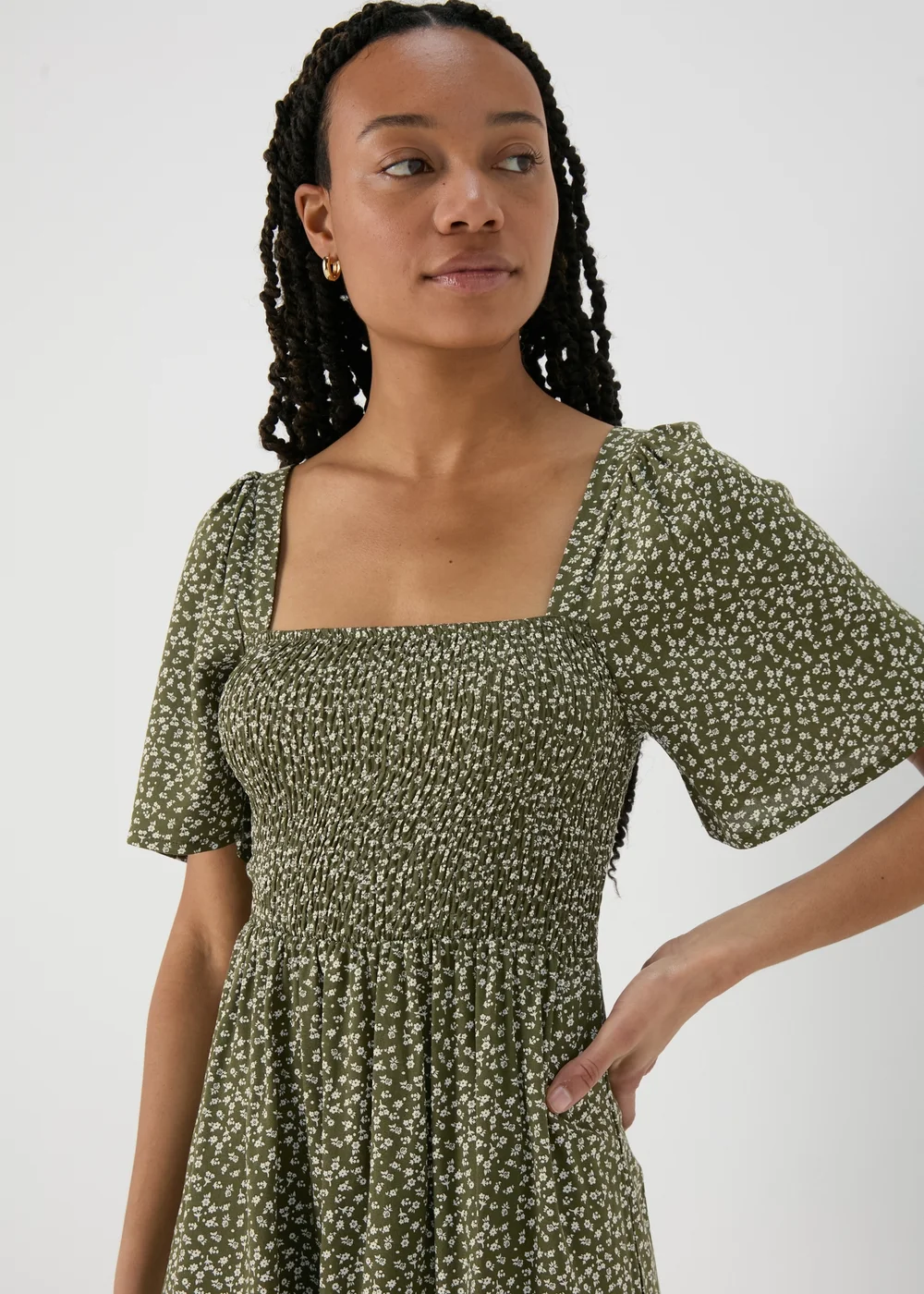 Green Shirred Bodice Mini Dress - 8 Image 3