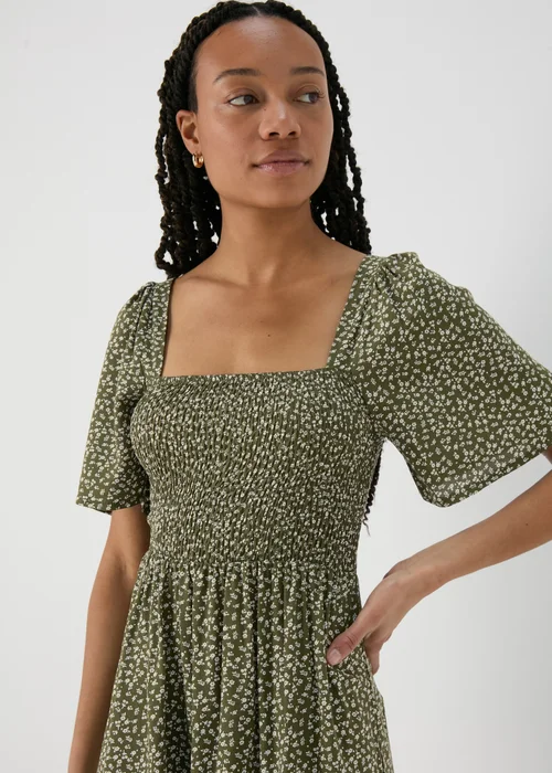 Green Shirred Bodice Mini Dress - 8 Image 3