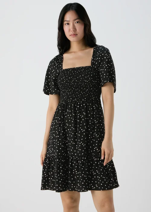 Black Spot Design Shirred Bodice Mini Dress - 8 Image 4