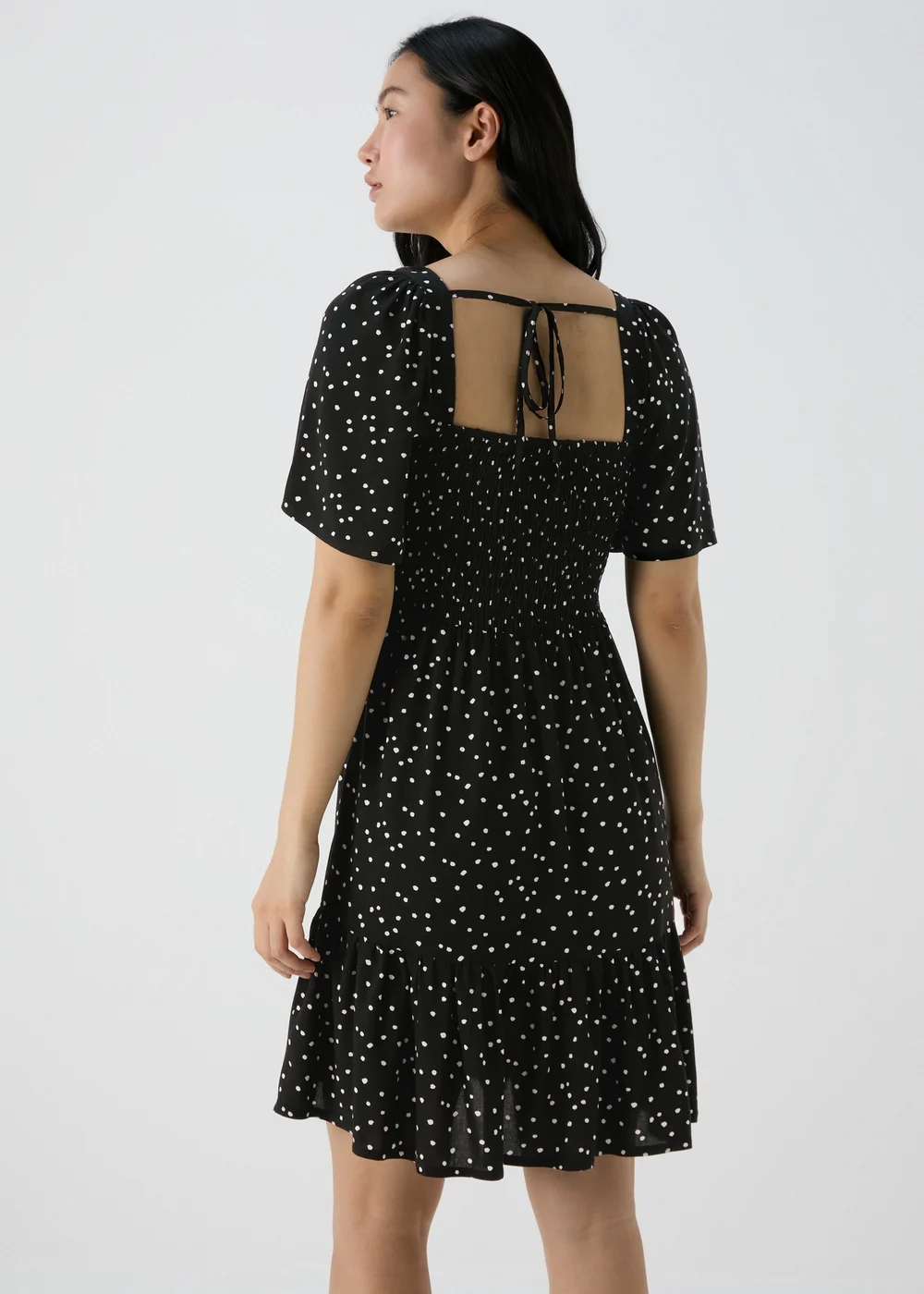 Black Spot Design Shirred Bodice Mini Dress - 8 Image 2