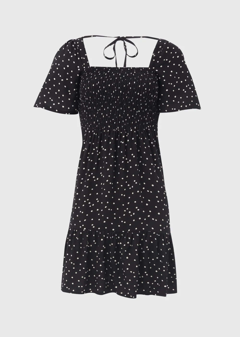Black Spot Design Shirred Bodice Mini Dress - 8 Image 5