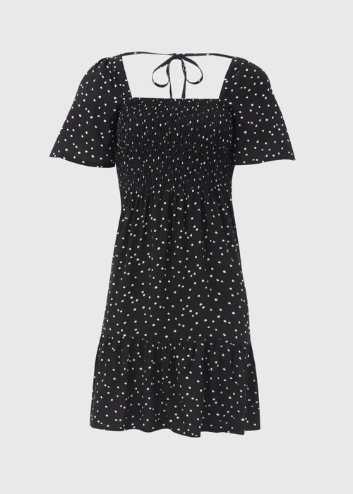 Black Spot Design Shirred Bodice Mini Dress - 8 Image 5