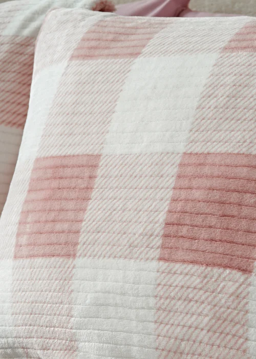 Pink Check Sherpa Duvet Set - Single Image 2
