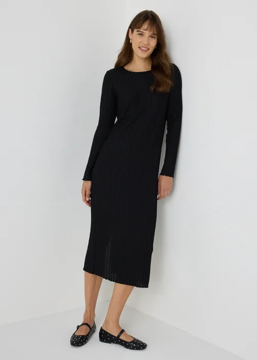 Black Textured Midi Dress - 8 Image 1