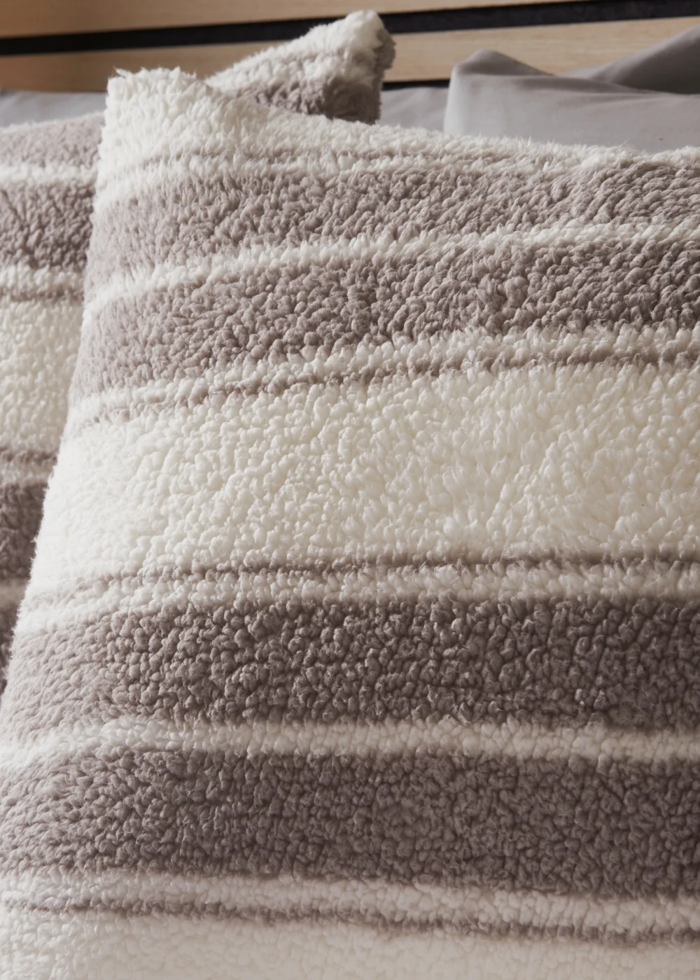 Brown Sherpa Stripe Duvet Set - Single Image 2