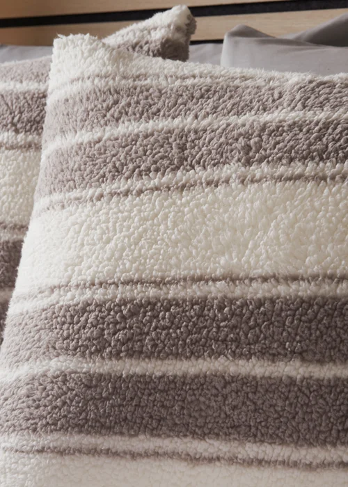 Brown Sherpa Stripe Duvet Set - Single Image 2