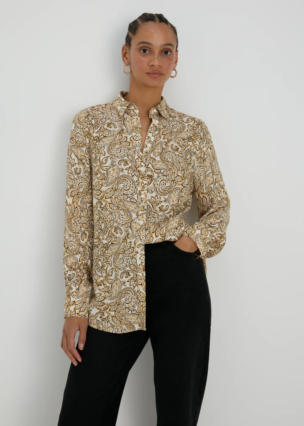 Cream Paisley Viscose Shirt - 8 Image 1
