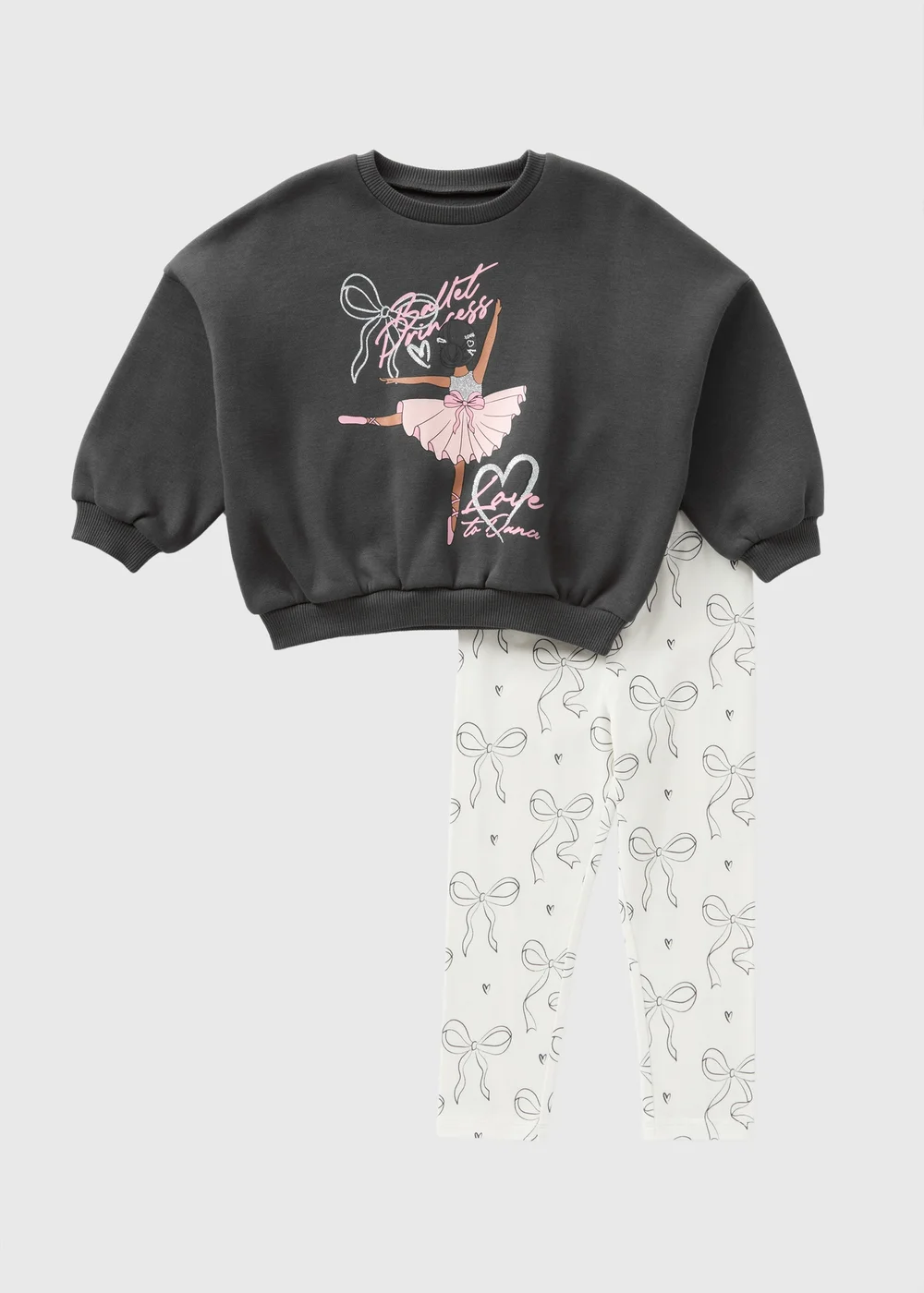 Girls Charcoal Ballerina Sweatshirt & Leggings Set (1-7yrs) - 1 half year to 2 Image 1
