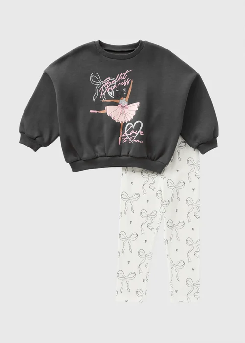 Girls Charcoal Ballerina Sweatshirt & Leggings Set (1-7yrs) - 1 half year to 2 Image 1