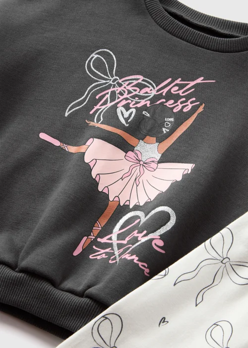Girls Charcoal Ballerina Sweatshirt & Leggings Set (1-7yrs) - 1 half year to 2 Image 2