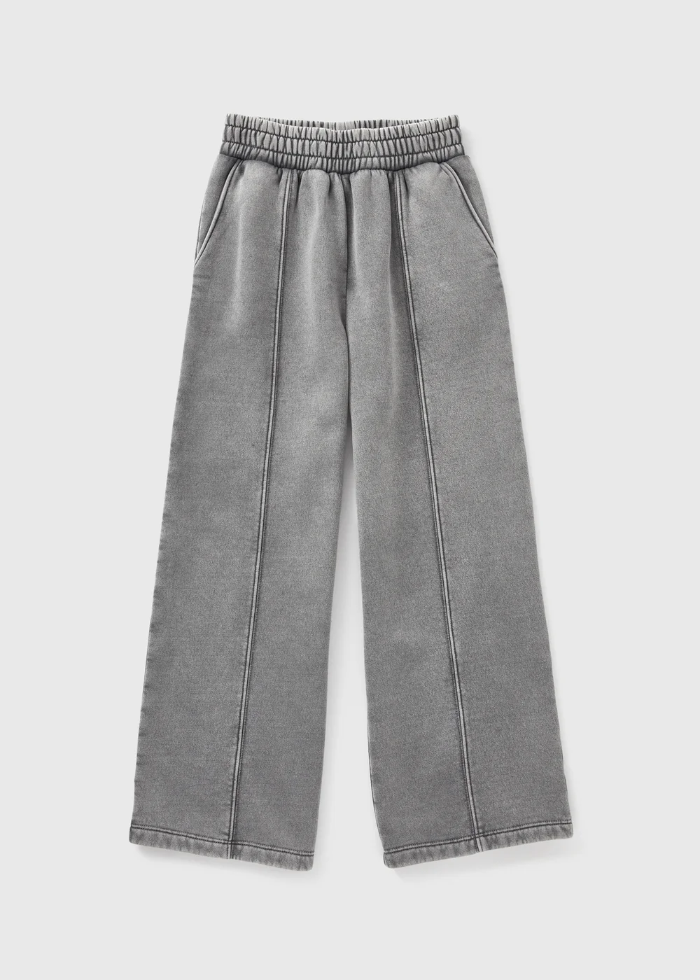 Girls Grey Acid Wash Wide Leg Joggers (7-15yrs) - 8 Yrs Image 1