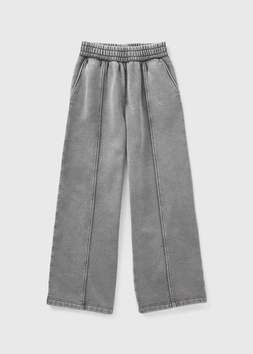 Girls Grey Acid Wash Wide Leg Joggers (7-15yrs) - 8 Yrs Image 1