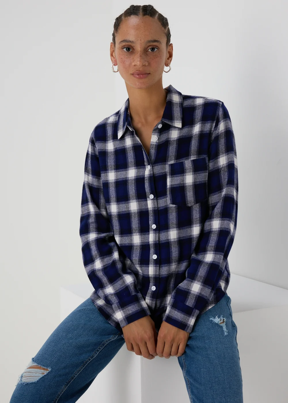 Blue Brushed Check Shirt - 8 Image 1