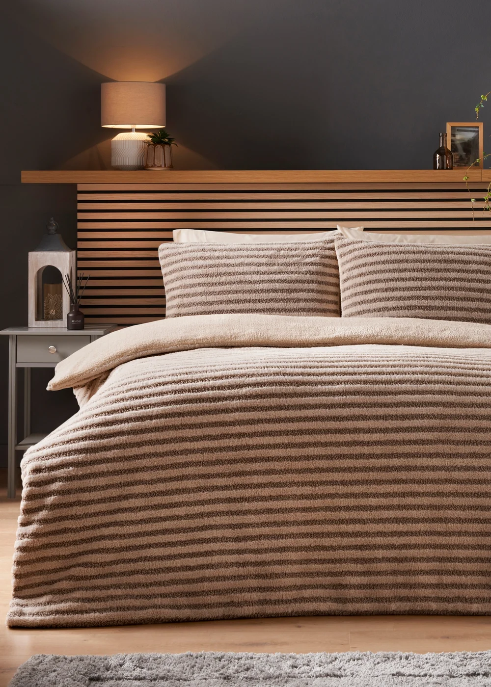 Brown Stripe Ribbed Duvet Set - Single Image 1