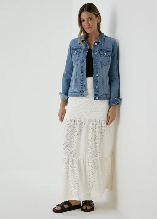 Ivory Smocked Patterned Maxi Skirt - 8 Image 4