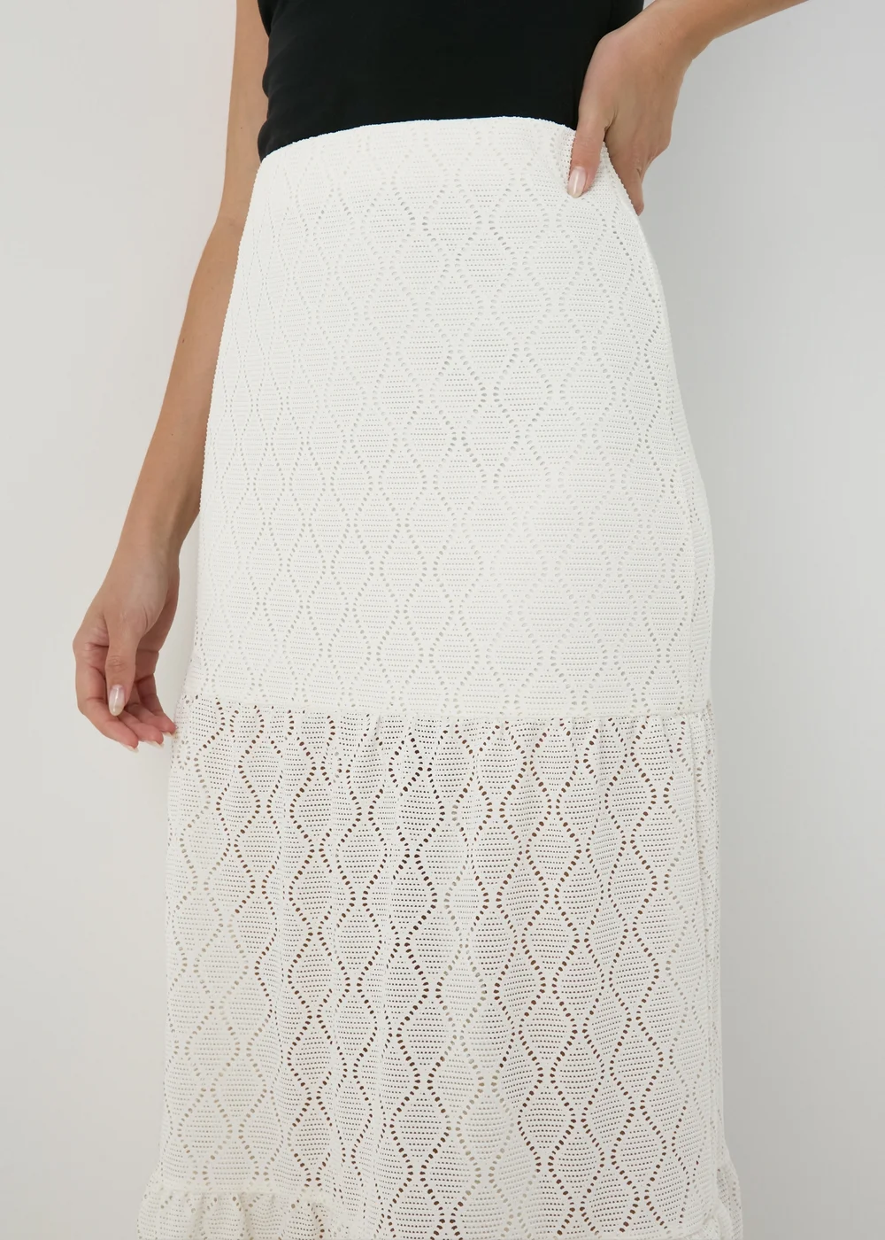 Ivory Smocked Patterned Maxi Skirt - 8 Image 3