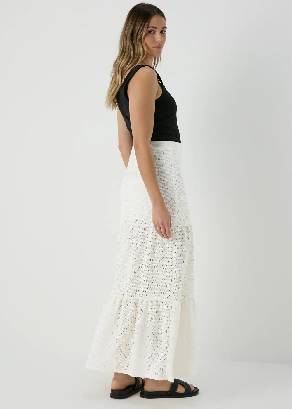 Ivory Smocked Patterned Maxi Skirt - 8 Image 2