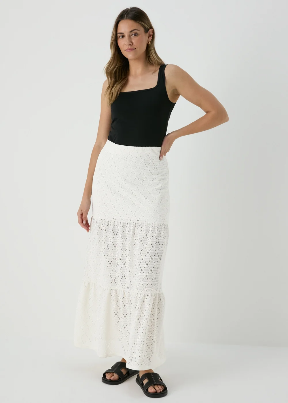 Ivory Smocked Patterned Maxi Skirt - 8 Image 1