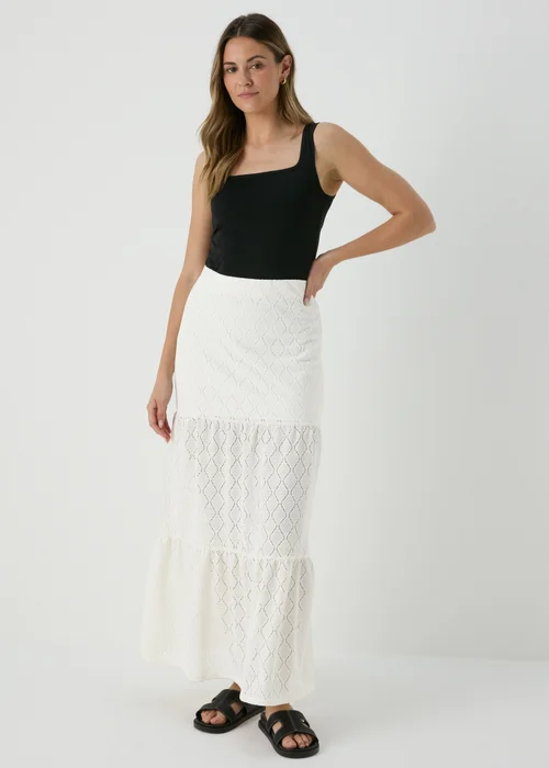 Ivory Smocked Patterned Maxi Skirt - 8 Image 1