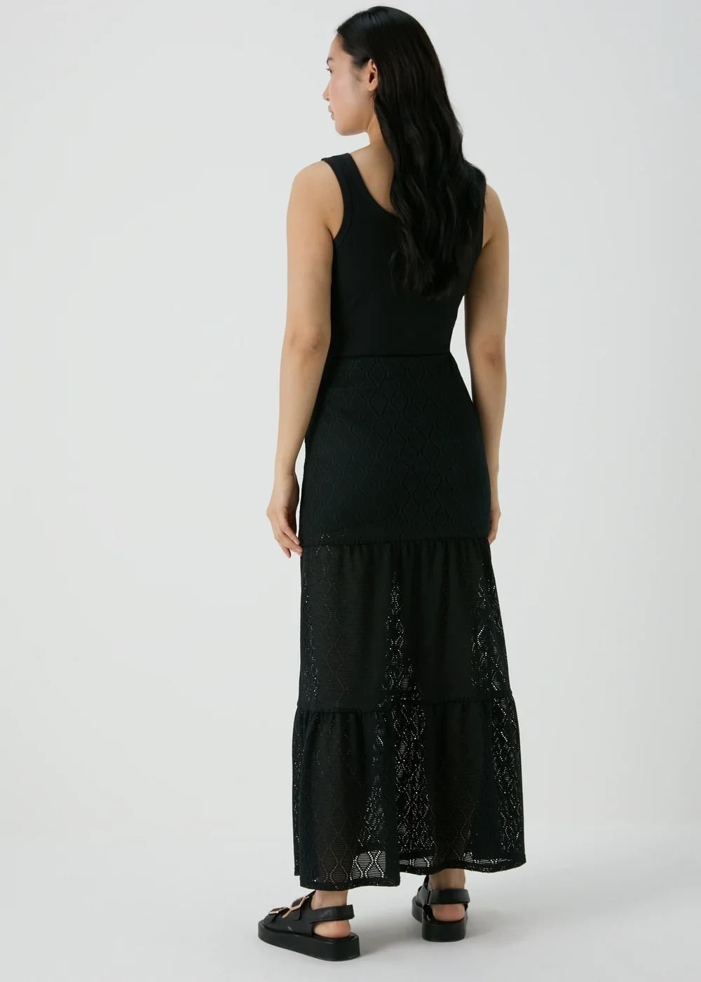 Black Smocked Patterned Maxi Skirt - 8 Image 2