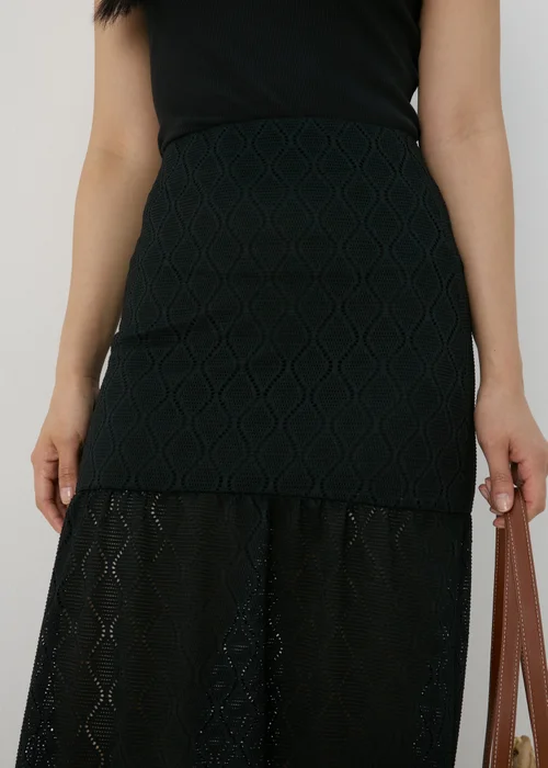 Black Smocked Patterned Maxi Skirt - 8 Image 3