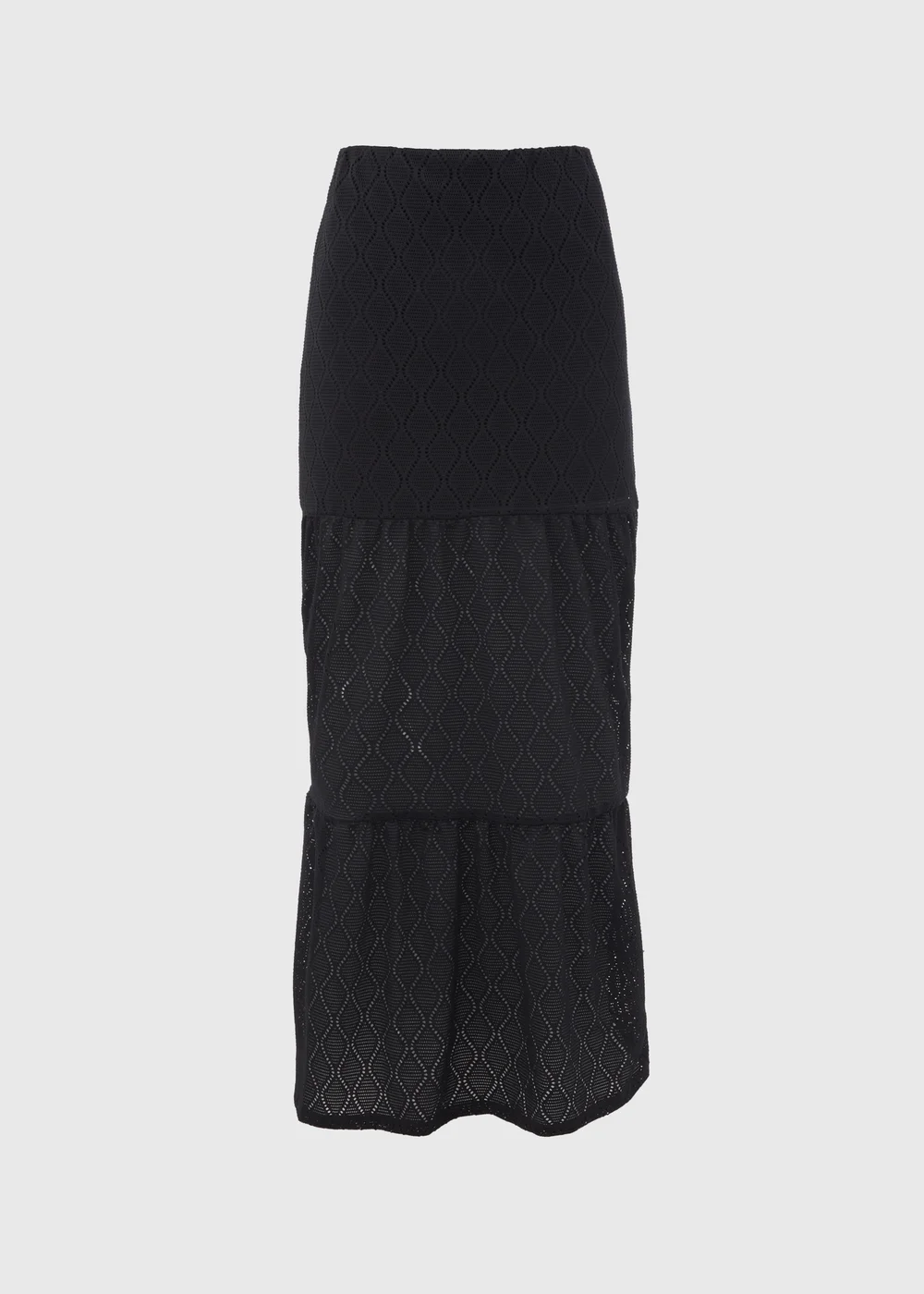 Black Smocked Patterned Maxi Skirt - 8 Image 5