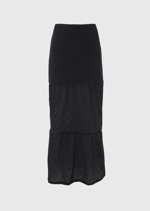 Black Smocked Patterned Maxi Skirt - 8 Image 5