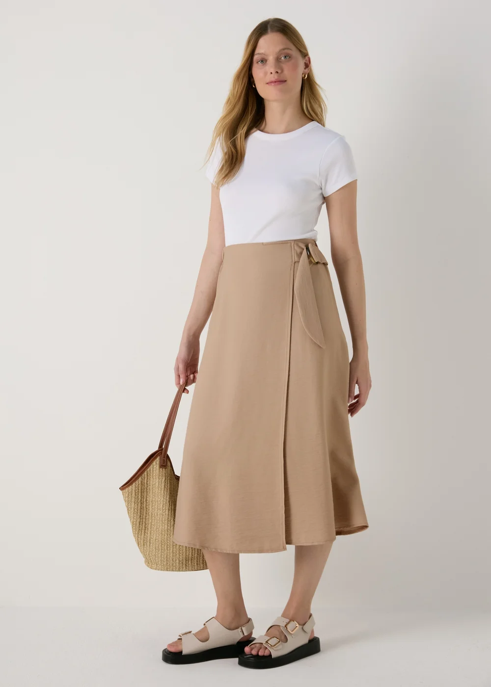 Stone Buckle Tie Midi Wrap Skirt - 8 Image 1