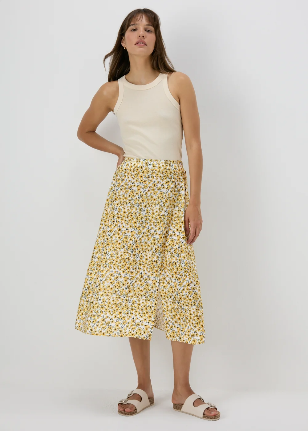 Yellow Floral Midi Skirt - 8 Image 1
