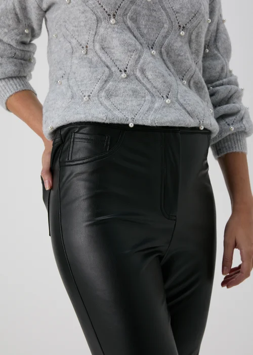 Black Skinny PU Leather Look Trousers - 8 Image 3