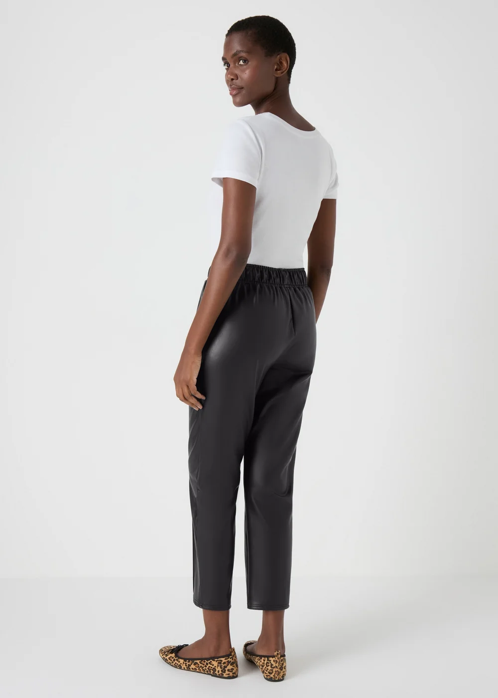 Black Leather Look Tapered Trousers - 8 Image 2