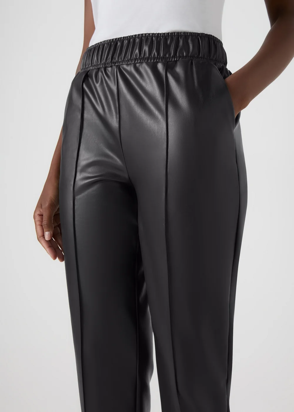 Black Leather Look Tapered Trousers - 8 Image 3
