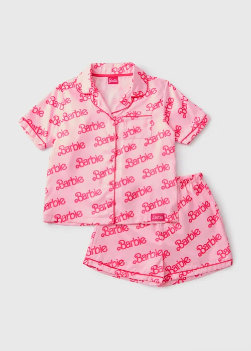 Barbie Girls Pink Satin Pyjama Set (Younger 4-12yrs) - Age 4 Years Image 1