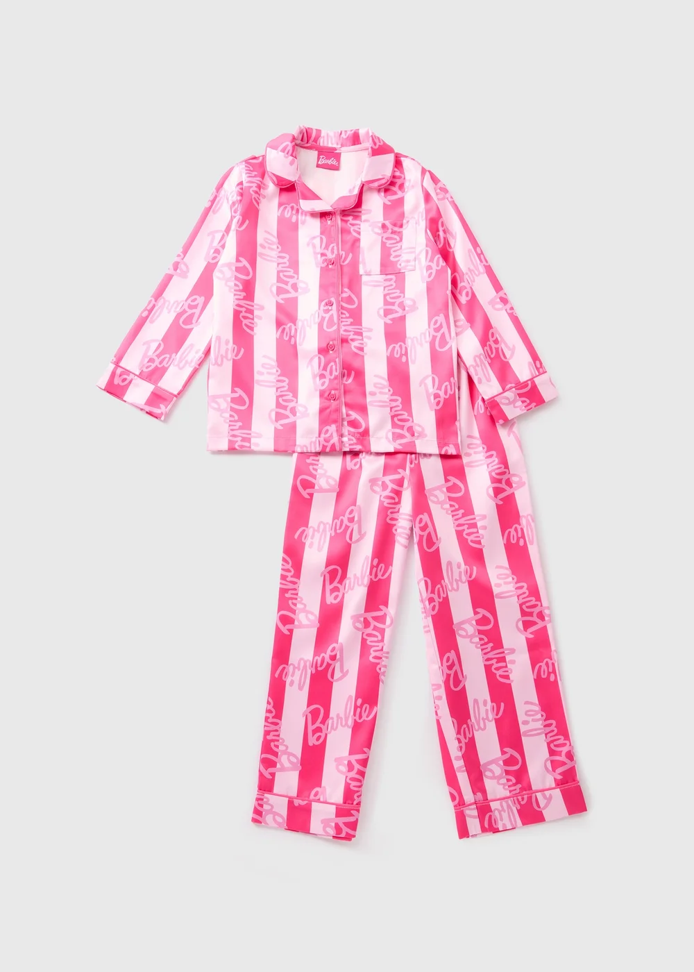 Barbie Girls Pink Satin Pyjama Set (Younger 4-12yrs) - Age 3 Years Image 1