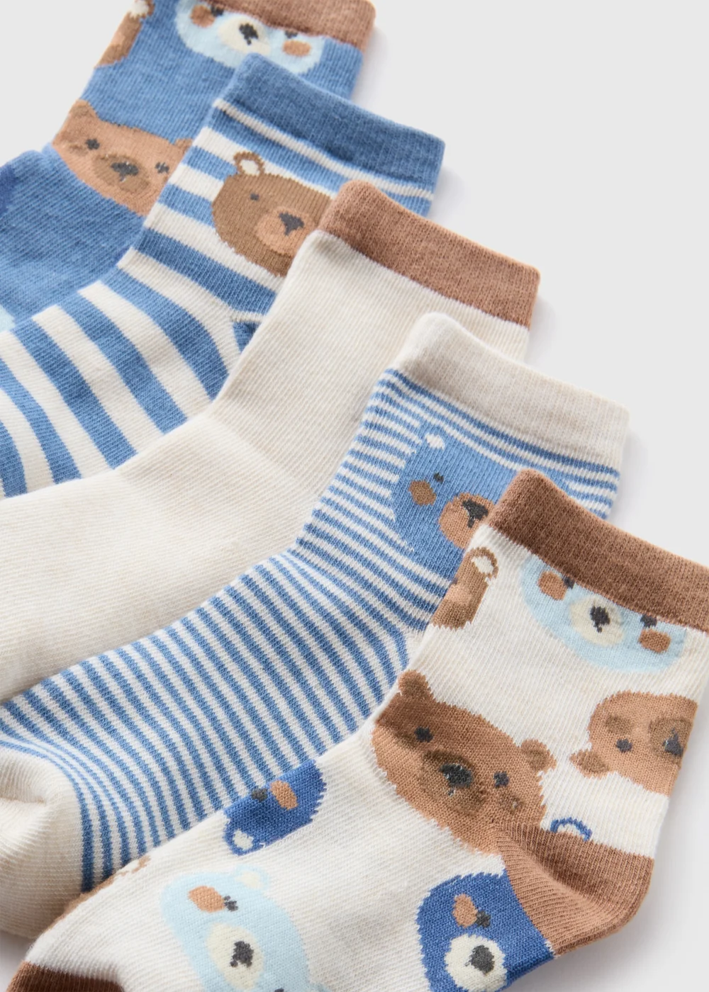 5 Pack Boys Blue Teddy Socks (Younger 6-Older 6.5) - 4-6.5 Image 2