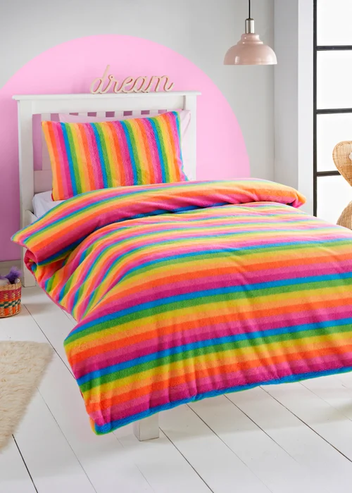 Multicolour Rainbow Soft Duvet Set - Single Image 1