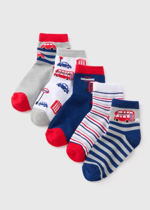5 Pack Boys Multicolour London Ankle Socks (Younger 6-Older 6.5) - 4-6.5 Image 1