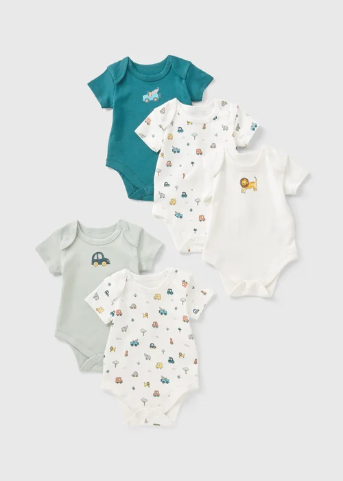 5 Pack Baby Green Transport Bodysuits (Newborn-18mths) - 0-3 months Image 1