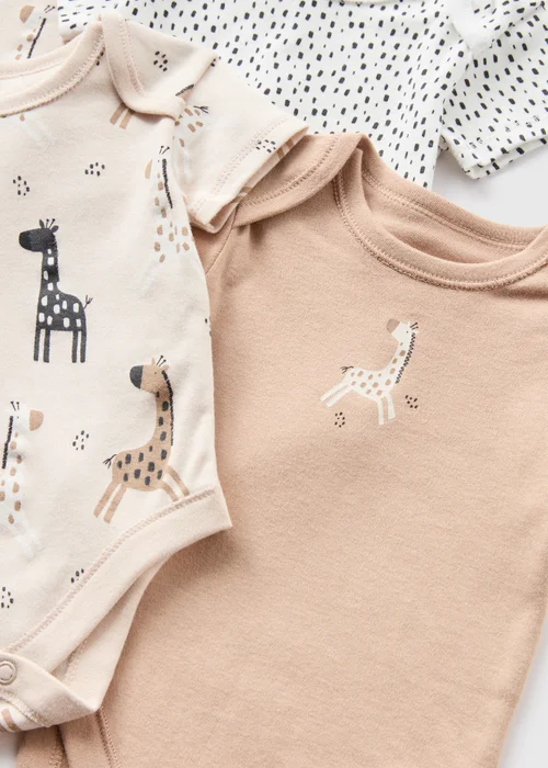 5 Pack Baby Beige Giraffe Bodysuits (Newborn-23mths) - 0-3 months Image 2