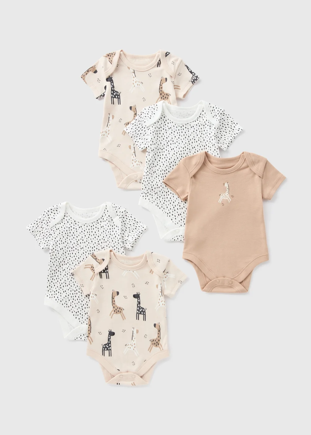 5 Pack Baby Beige Giraffe Bodysuits (Newborn-23mths) - 0-3 months Image 1