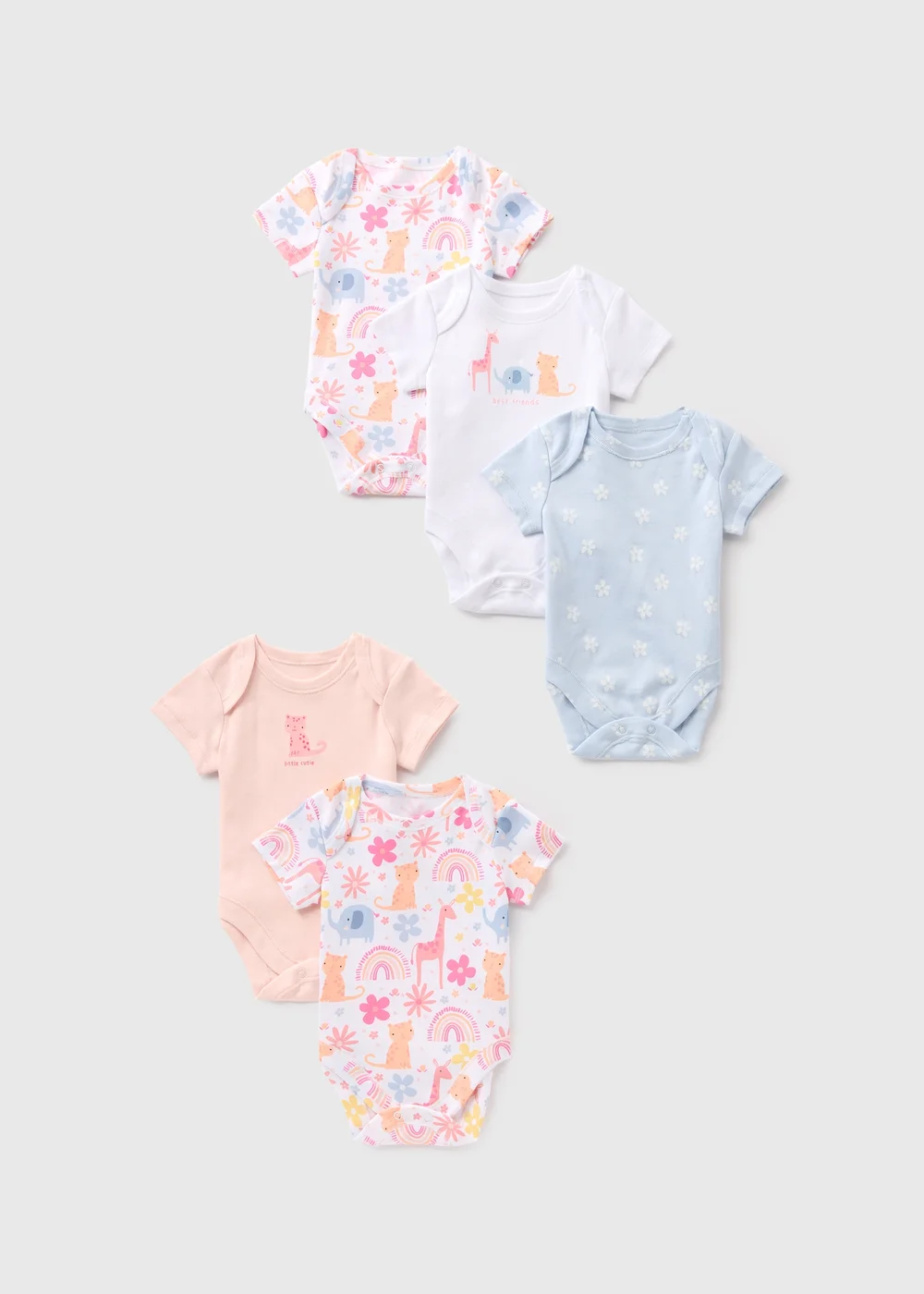 5 Pack Baby Pink Animal Bodysuits (Newborn-23mths) - 0-3 months Image 1