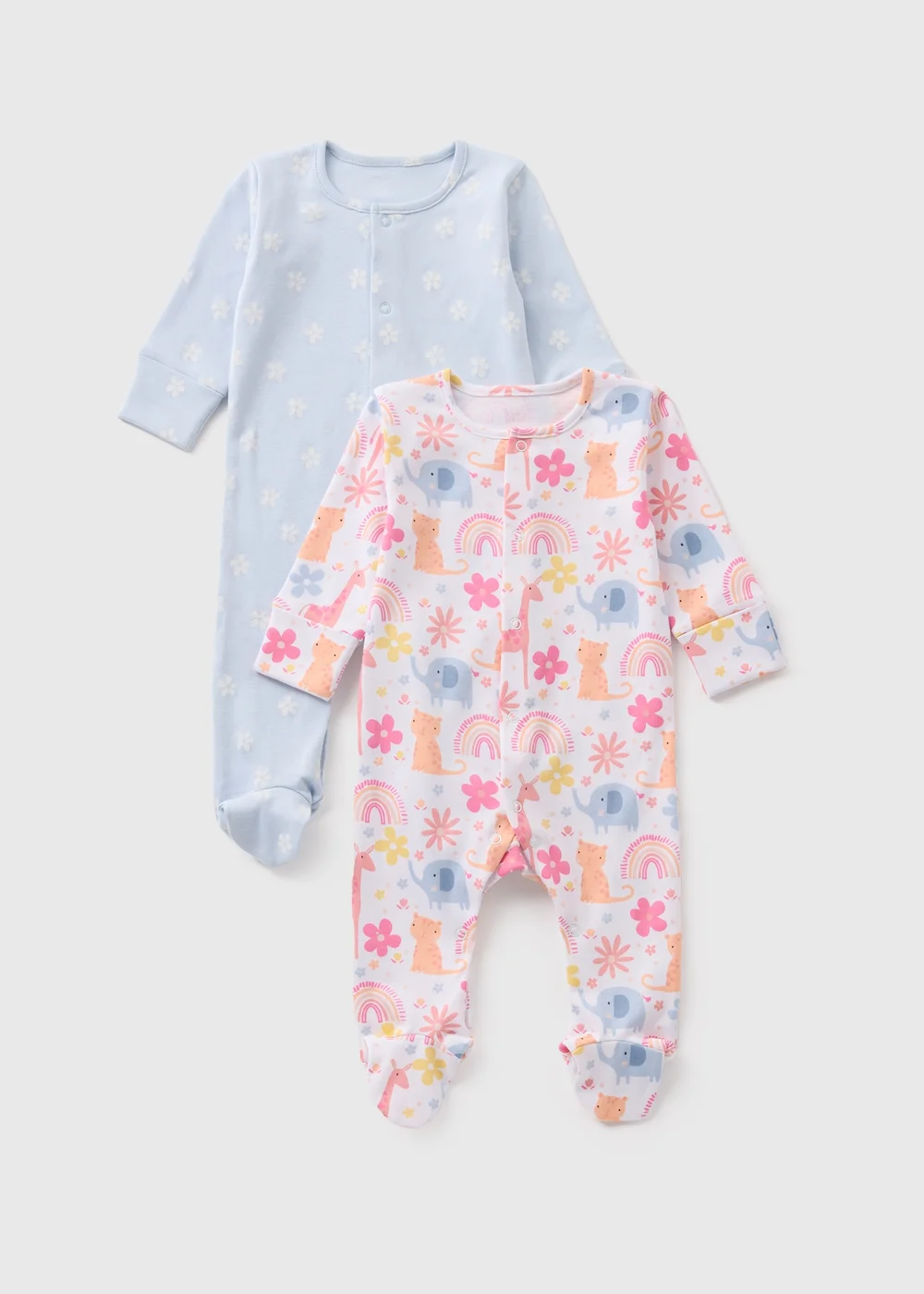 2 Pack Baby Blue Animal Sleepsuits (Newborn-23mths) - Age 0 - 3 Months Image 1