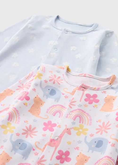 2 Pack Baby Blue Animal Sleepsuits (Newborn-23mths) - Age 0 - 3 Months Image 2