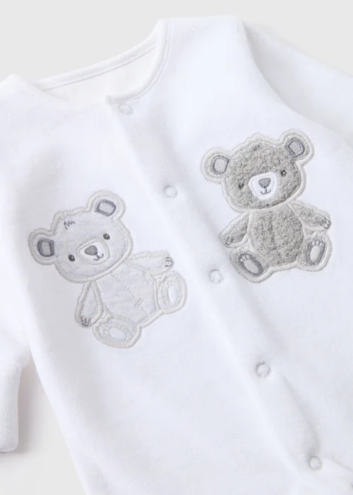 Baby White Bear Velour Sleepsuit (Newborn-12mths) - Age 0 - 3 Months Image 2