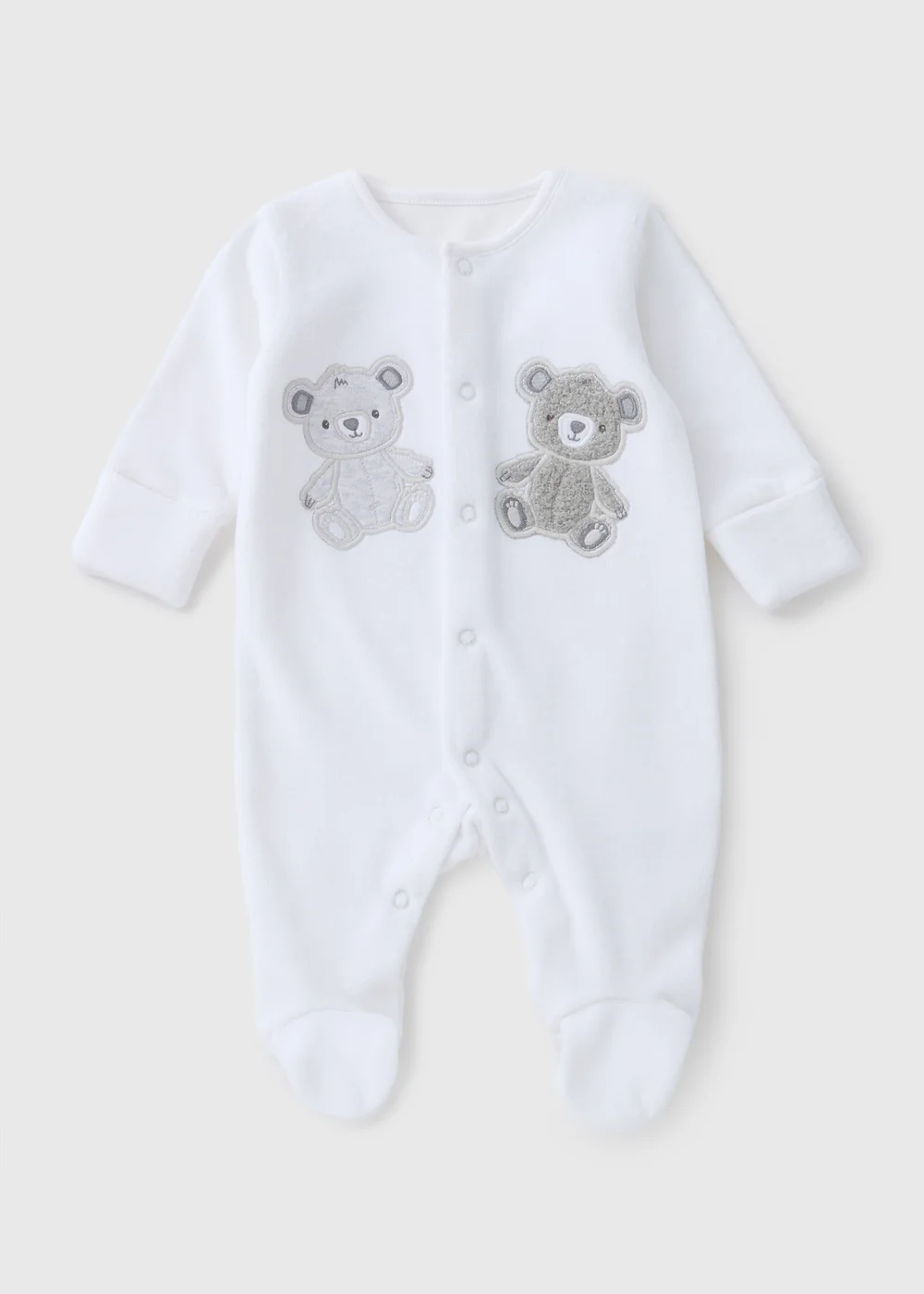 Baby White Bear Velour Sleepsuit (Newborn-12mths) - Age 0 - 3 Months Image 1