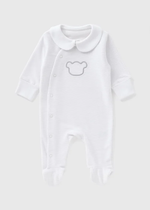 Baby White Bear Ribbed Sleepsuit (Newborn-18mths) - Age 0 - 3 Months Image 1