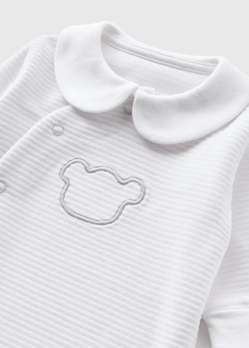Baby White Bear Ribbed Sleepsuit (Newborn-18mths) - Age 0 - 3 Months Image 2