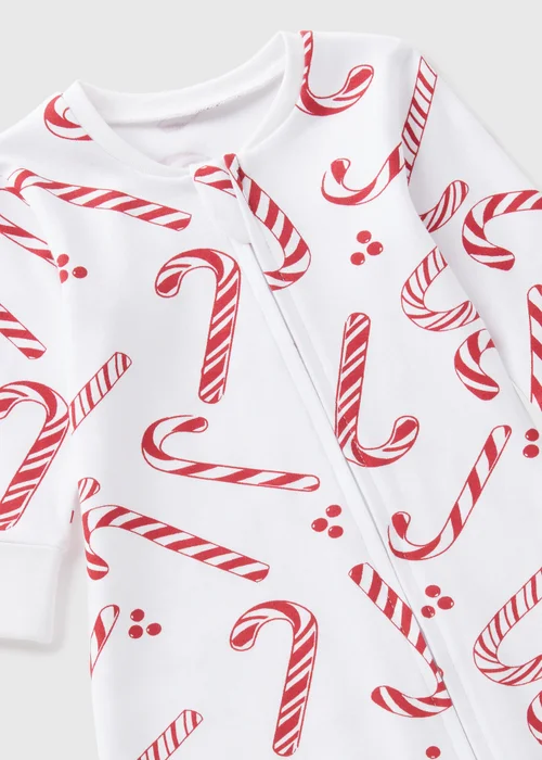 Joyful Baby White Christmas Candy Cane Sleepsuit (Newborn-18mths) - Age 0 - 3 Months Image 2