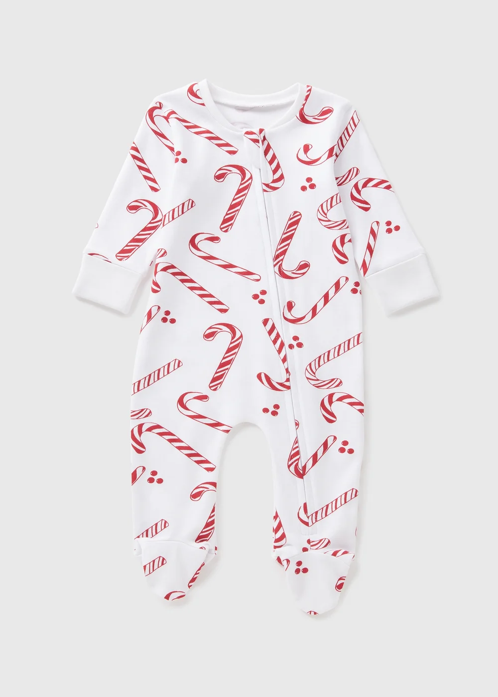 Joyful Baby White Christmas Candy Cane Sleepsuit (Newborn-18mths) - Age 0 - 3 Months Image 1